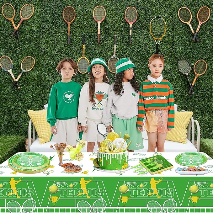 Disposable Tennis Party Supplies for 20 Guests - Set Includes Plates, Napkins, Forks, Tablecloth for Men, Women, Kids - Sports Themed Birthday Party Decor
