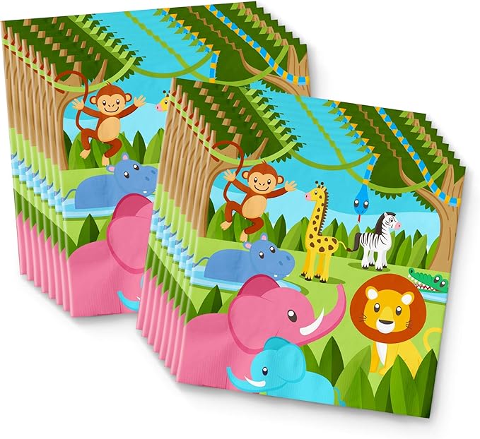Safari Jungle Theme Birthday Party Decorations Tableware Set - Wild Animal Birthday Party Supplies Includes Plates, Napkins, and Cups | Kit for 16