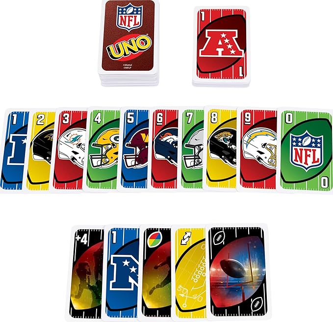Mattel Games UNO NFL Card Game in Storage Tin Box for Kids, Adults, Parties & Travel with NFL Team Logos & Special Rule (Amazon Exclusive)