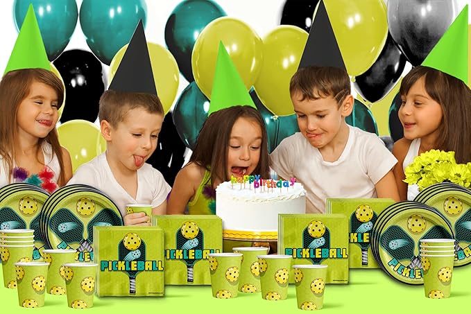 Pickle Ball Birthday Party Supplies - Pickleball Party Supplies - Summer Paper Plates | Disposable Tableware Set Includes Plates Napkins and Cups | Kit for 16
