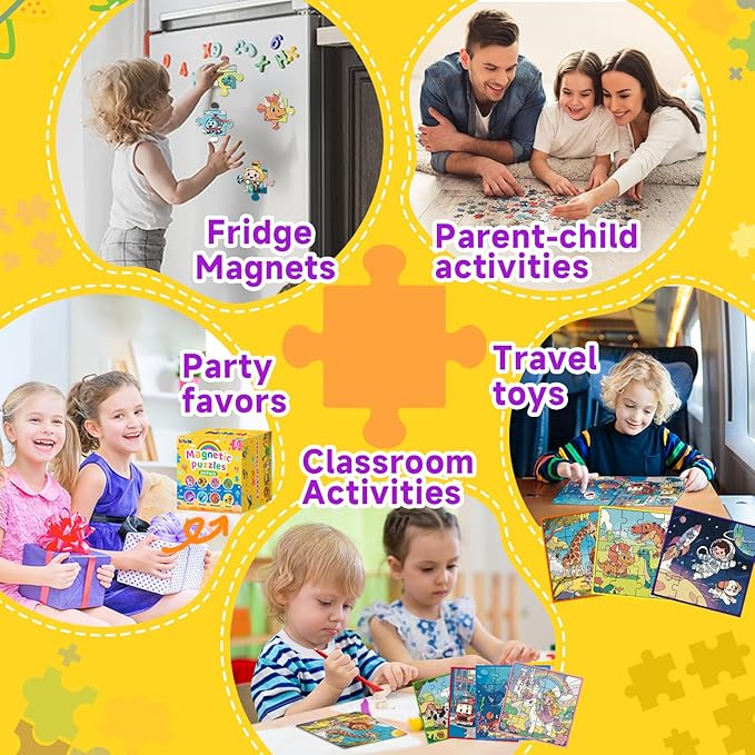 WWN Magnetic Puzzle Party Favors for Kids: 24-Pack Bulk Magnetic Puzzle Books, Toddler Travel Toys for Car Airplane, Birthday Party Supplies, School Classroom Prizes, Stocking Stuffers for Girls Boys