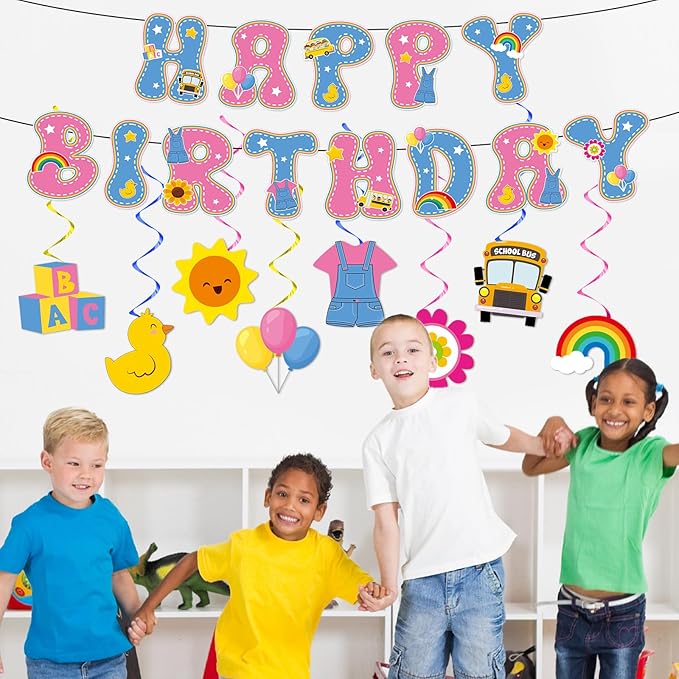 Cartoon Girls Hanging Swirl Banner English Teacher Birthday Party Decorations English Teachers Parties Ceiling Decor Cartoon Teachers Fans Hanging Streamer for Kids Birthday Classroom Party Supplies