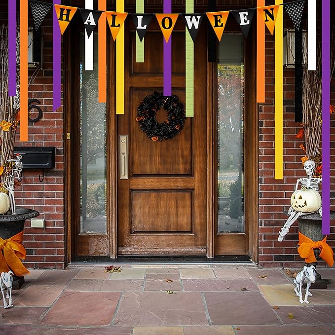 12 Rolls Halloween Crepe Paper Streamers, 4 Colors Halloween Party Streamers for Ceiling, Background Wall, Dining Table, Door, Window, Staircase, Yard Decoration