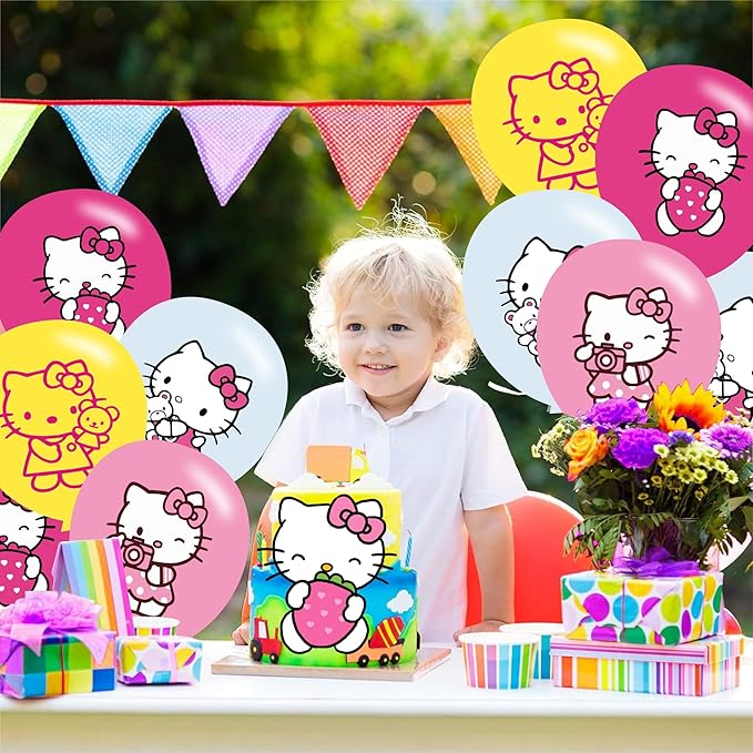 40pcs hello Pink Cats Birthday Party Balloons for Pink Cats Themed Birthday Party Decorations Supplies - 12 Inch