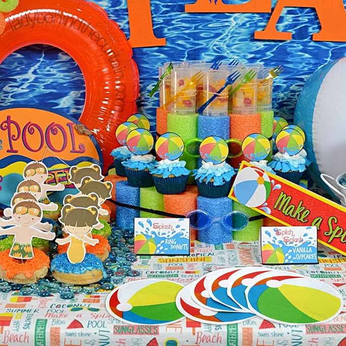 100Pcs Beach Party Napkins, Disposable Pool Napkins, Round Beach Ball Party Decorations for Kids Birthday Hawaiian Summer Pool Party Supplies, 13 x 13 Inches