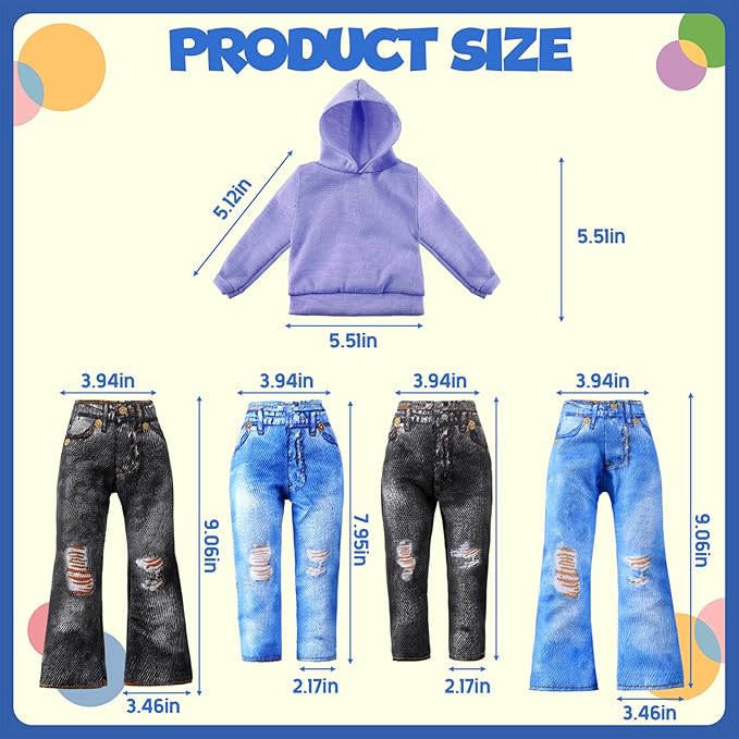 Bencailor 8 Pieces Winter 18 Inch Doll Clothes Dolly Girl Accessories Cotton Sweaters Denim Pant Regular Outfit Clothing for 18 Inch Doll(Green,Pink,Purple,Blue)