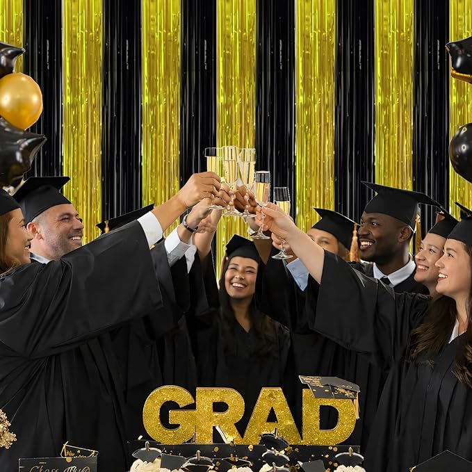 Graduation Decorations 2026 - Black Gold Streamers Backdrop Banner | Graduation Party Decorations Indoor Outdoor Outside - Class of 2026 Graduation Party Photo Booth Favors Supplies for Home Wall Door