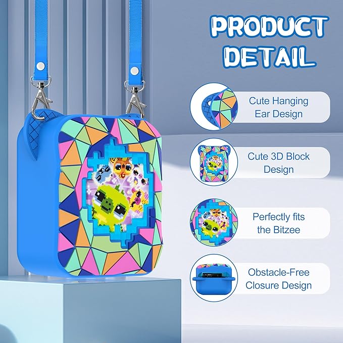 Silicone Case for Bitzee Magicals Interactive Toy, Protective Sleeve 2 in 1 Cover + Lanyard for Bitzee Magicals Interactive Toy Electronic Pets Accessories - Blue