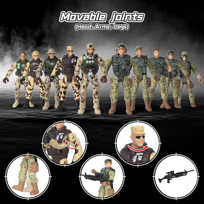 Army Toys, Kids Military Battle Playset with Army Men Action Figures, Army Vehicles, Tank, Truck, Boat, Motorcycle, Helicopter, Soldiers Weapons Accessories, Boys Great Military Gift Toy