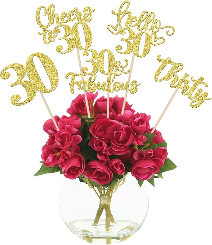 15PCS Happy 30th Birthday Centerpiece Sticks Hello 30 Fabulous Table Flower Centerpieces Sticks Thirty Cheers to 30 Years Floral Decoration for Happy 30th Birthday Party Centerpieces Sticks Gold