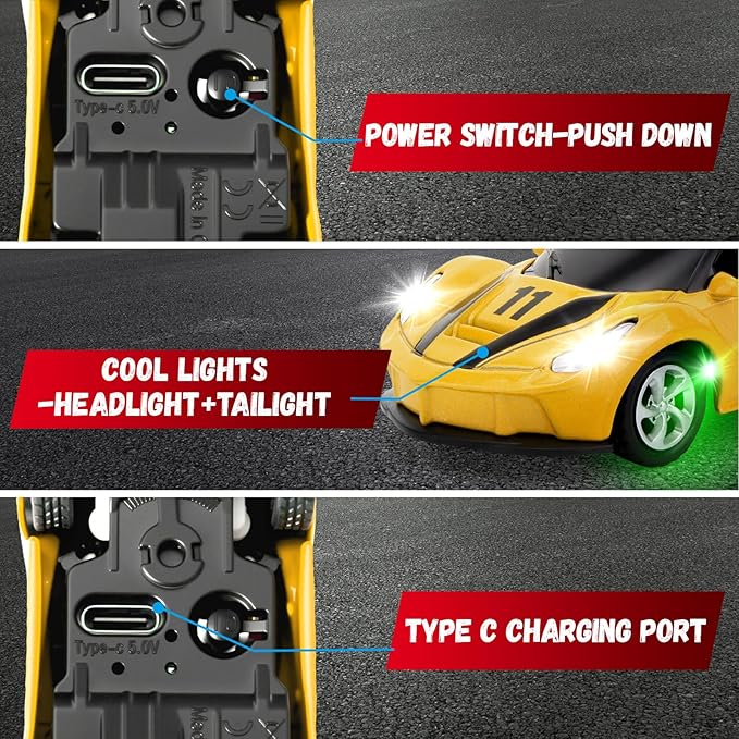 SASBSC 1/64 Mini Rc Car Toys for Boys Age 4-7 8-12, 2.4GHz Small App & Remote Control Cars with 3 Speed Modes for Kids Adults Rechargeable Desktop Toy Race Sports Car Gifts for Birthday (Yellow)
