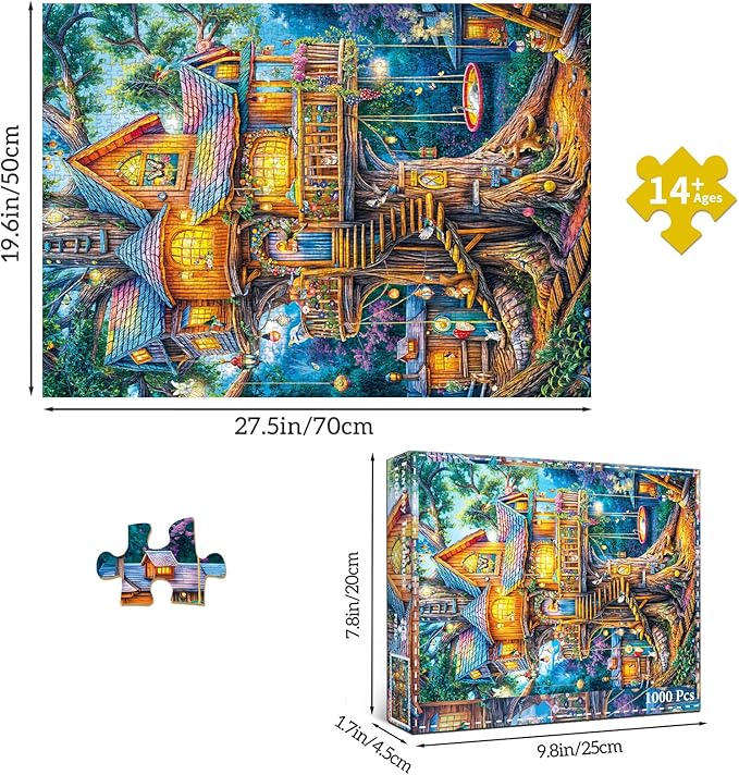 Jigsaw Puzzles for Adults 1000 Pieces, Interlock Perfectly Letter on Back No Dust, Home Decor Birthday Party Gift Toy for Men Women Elders Seniors, 1:1 Poster-Elf Tree