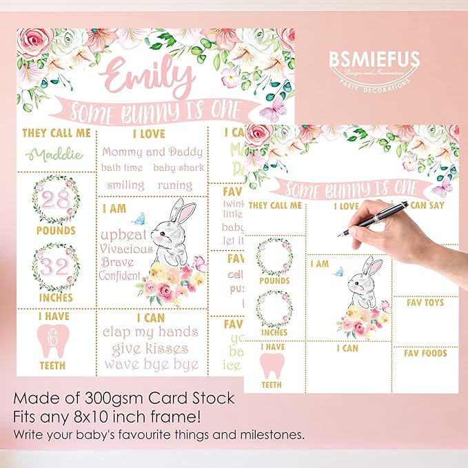 Some Bunny is One Birthday Party Supplies, Some Bunny is One First Birthday Decorations, Bunny 1st Birthday Decorations for Girls, Some Bunny is One banner for Spring Easter Rabbit Themed Baby Girls 1st Birthday