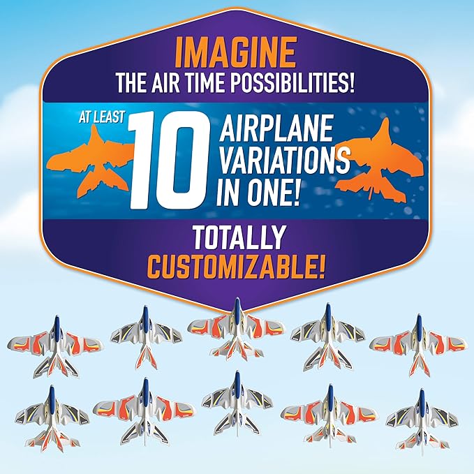 Geospace Foam GEOGLIDE Dueling Duo Fighters Flying Glider Set - Comes with 2 Fighter Style Airplanes, Hand Held Launchers & Multiple Wing Combo Pieces for Outdoor Play for Kids & Adults