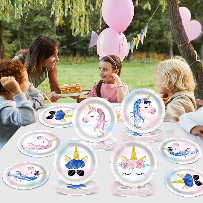 48PCS Unicorn Birthday Party Decorations Unicorn Paper Plates Tableware Set Rainbow Cake Plates Supplies Disposable Dessert Plate for Girls Boys Kids Unisex Unicorn Party Baby Shower Favors 6.7inch