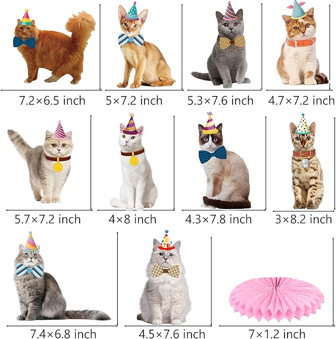 10Pcs Cat Honeycomb Centerpieces Cat Birthday Party Supplies Kitten Party Decorations Lovely Cat Decoration Table for Cat Theme Birthday Party Baby Shower Supplies
