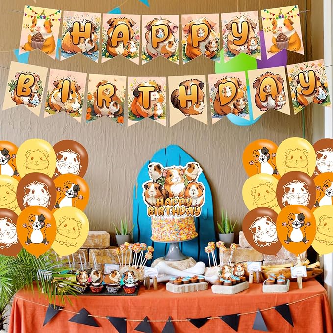 Guinea Pig Party Decorations,Hamster Birthday Party Supplies For Guinea Pig Party Supplies Includes Banner - Cake Topper - 12 Cupcake Toppers - 18 Balloons