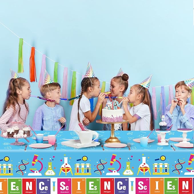 chiazllta Set of 3 Science Tablecloth Party Supplies Mad Sciencist Theme Birthday Party Decorations Laboratory Party Table Covers for Kids 108 x 51 inch Little Scientist Party Decorations
