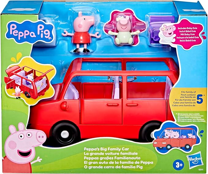 Peppa Pig Peppa's Big Family Car with 2 Figures (Fits 5), Toy Car Playset for Girls and Boys 3 and Up