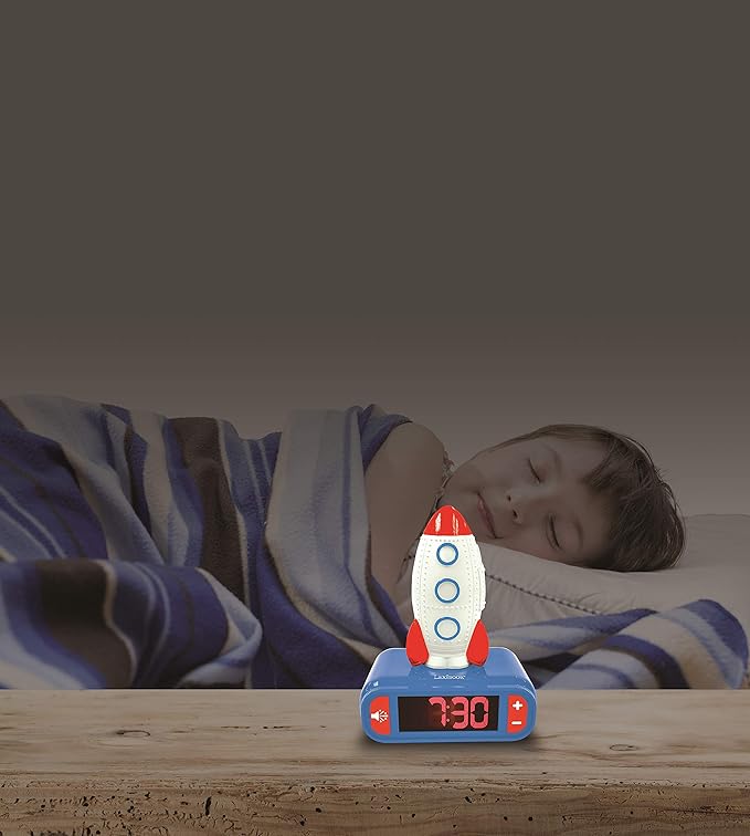 LEXiBOOK - Rocket Digital Alarm Clock for Kids with Night Light Snooze, Childrens Clock, Luminous Rocket, Blue Colour - RL800SPC