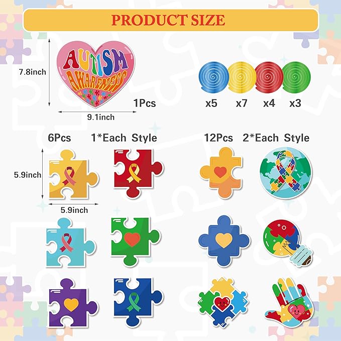 38pcs Autism Awareness Hanging Swirl Decorations, Autism Awareness Puzzle Piece Hanging Swirls for Home Party Wall Decoration, April Festival Party Supplies