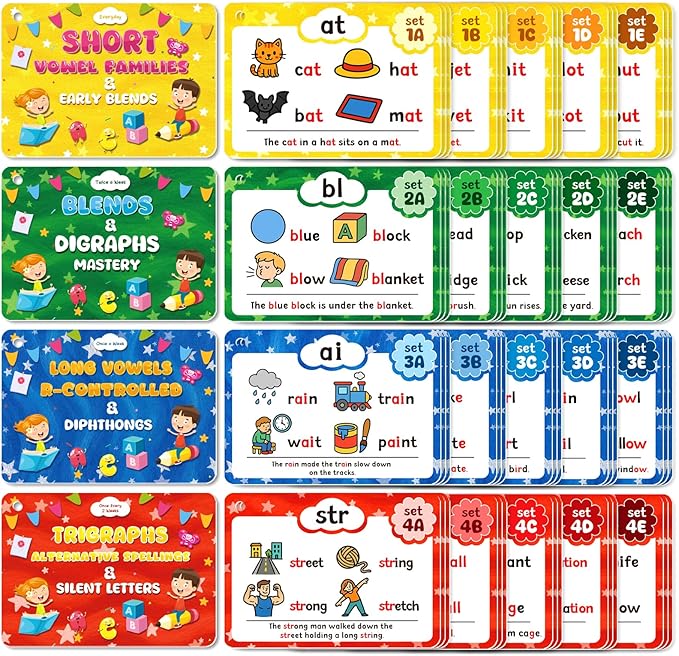 Phonics Flash Cards, Sight Words Flash Cards for Kindergarten, Learn to Read in 20 Phonic Stages, and Phonics Games for Kids Ages 4-8, Suitable for Kindergarten, First, and Second Grade
