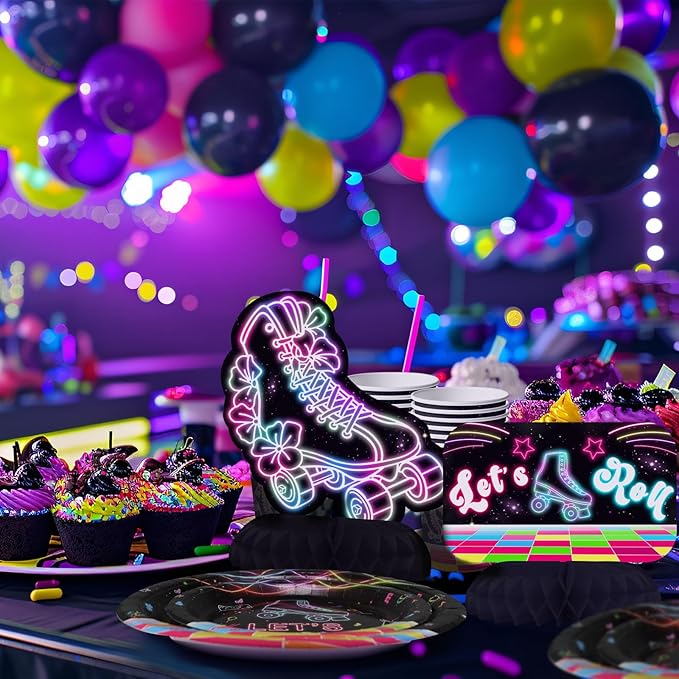 Roller Skating Party Centerpiece Set - Skating Honeycomb Birthday Decorations and Roller Skating Table Toppers for Kids' Skating-Themed Birthday and Baby Shower Table Decor