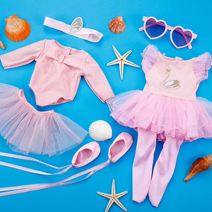 Kajaia 8 Pcs Doll Clothes 18 Inch Doll Clothes and Accessories Dress Flip Flops Hat Outfit Swimsuit Accessories for 18 Inch(Ballet)