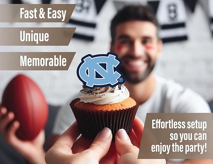 UNC Cupcake Topper Party Supplies for Football, Birthday, Graduation Party Decorations (24 Pieces) (North Carolina Tar Heels)