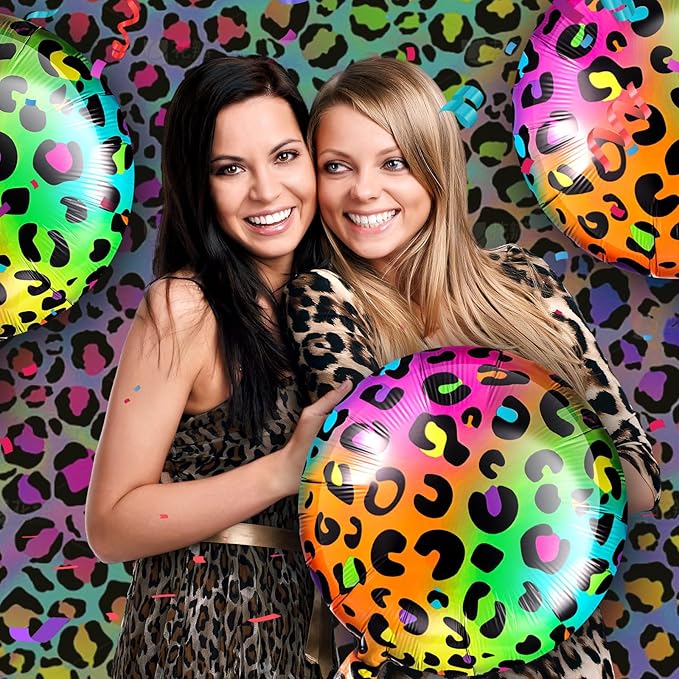 BBTO 6 Pcs 18 Inch Neon Rainbow Leopard Birthday Foil Balloons Color Cheetah Balloons Cheetah Birthday Decorations Neon Rainbow Leopard Decorations Supplies for Party(Multicolor)