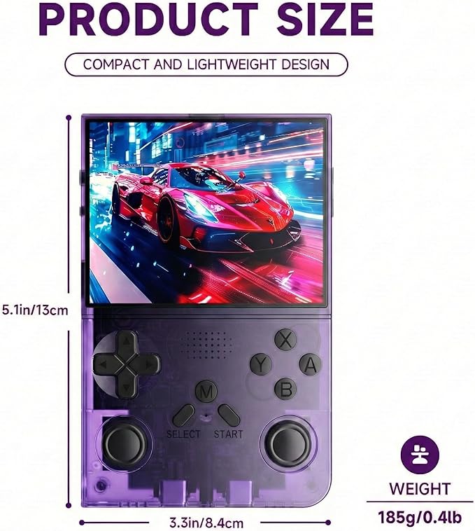 R40 Retro Handheld Game Console - Open Source System,3.5" IPS Screen, 18,000+ Classic Games, 128G TF Card, 3000mAh Battery, Portable Gaming Player for Travel, Retro Gaming Console, Purple