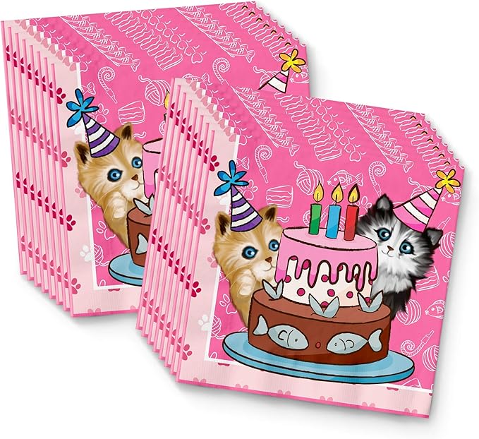Kitty Cat Pink Kitten Birthday Party Supplies Set Plates Napkins Cups Tableware Kit for 16
