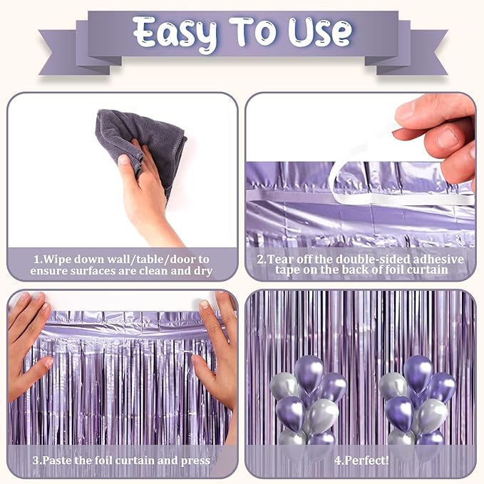 3.3 x 6.6 ft Foil Fringe Backdrop Curtains, Tinsel Streamers Party Decorations, Fringe Backdrop for Birthday, Baby Shower, Gender Reveal, Graduation (9, Light Purple)