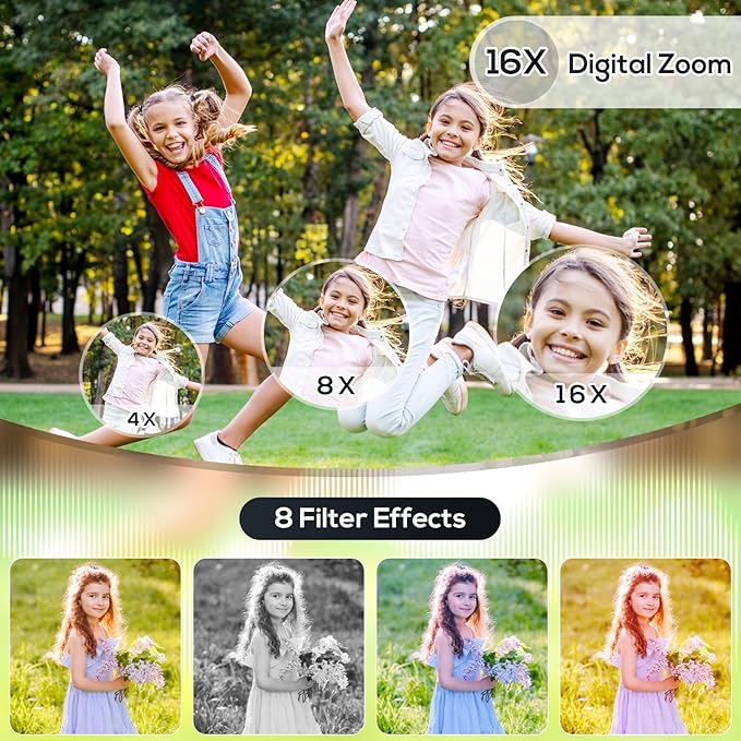 Digital Camera for Kids, 48MP FHD 1080P Point and Shoot Digital Cameras with 16X Zoom Anti-Shake, Compact Portable Cameras for Photography, for Boys Girls Teens Beginners