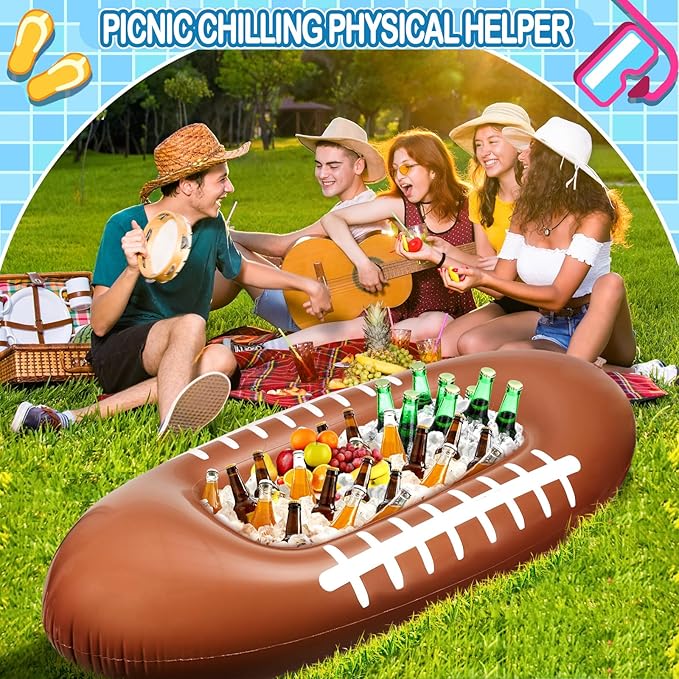 Leitee 2 Pcs Inflatable Football Drink Cooler Football Party Decoration Inflatable Field Cooler Ice Serving Bar Food Container for Summer Sport Birthday Party Favor Supplies(Green, Brown)
