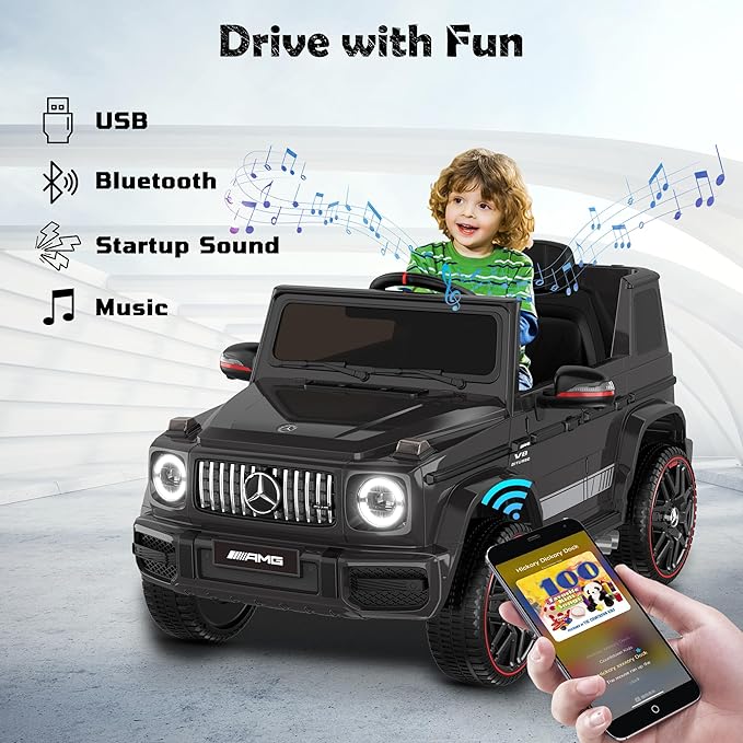 ANPABO Licensed Mercedes-Benz G63 Car for Kids, 12V Ride on Car w/Parent Remote Control, LED Headlights, Music Player/Bluetooth & Horn, Soft Start, Low Battery Prompt, Kids Electric Car, Black