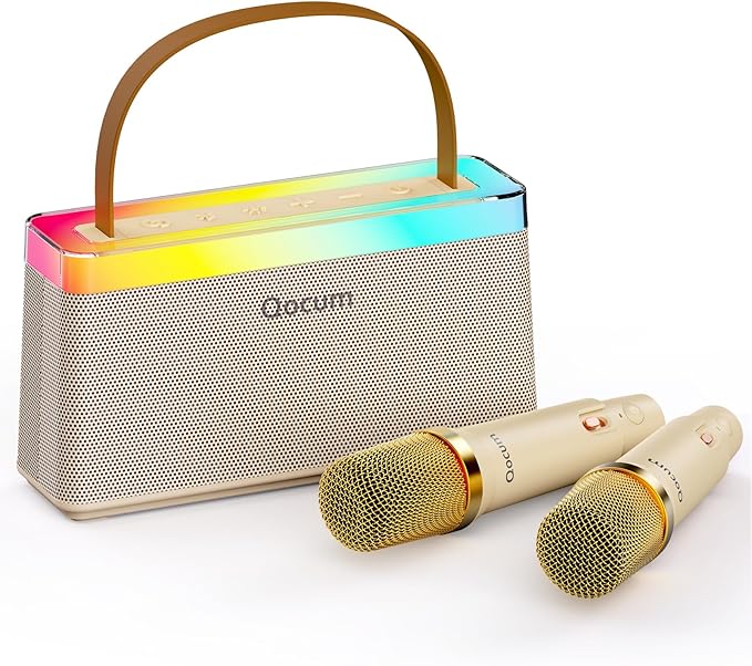 Karaoke Machine for Kids, Mini Karaoke Machine with 2 Wireless Microphones, Dual Speakers, RGB Dance Light, Voice Changer, TWS Mode, Perfect as Chirismas Birthday Toy Gift for Kids Aged 4-12