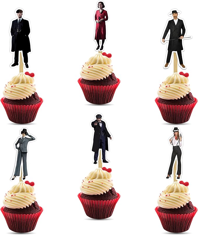 Peaky Blindrs Cupcake Topper – Vintage Gangster Theme Cupcake Topper for Birthday Celebrations and Classic Party Events, Retro Suit Style Decorative Cake Topper for Dessert Tables, Themed Gatherings.