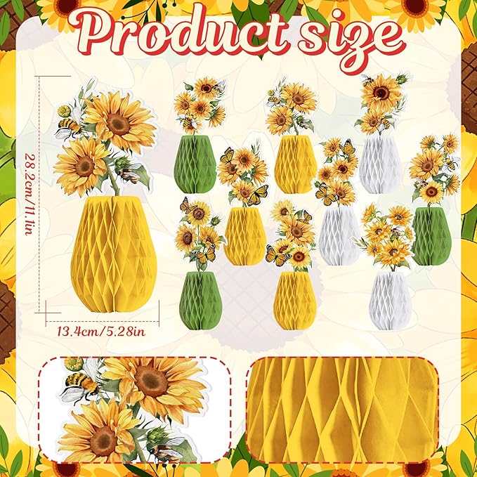 9 Pcs Sunflower Honeycomb Table Centerpieces Sunflower Party Decorations Spring Paper Yellow Honeycomb Centerpieces for Birthday Baby Shower Party Office Living Room