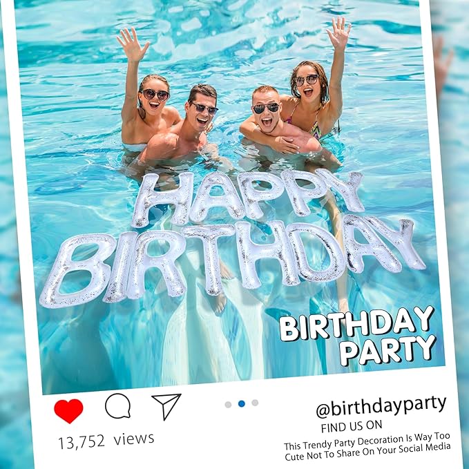 Shappy 20'' Happy Birthday Pool Large Floating Letter Balloons with Adhesive Dots Inflatable Pool Decorations for Summer Birthday Party