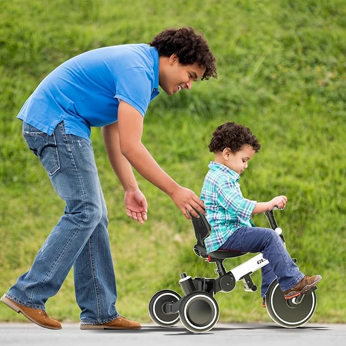 Glaf Tricycle for Toddlers 1-3 Toddler Bike with Push Handle 2-4 Years Baby Bike Toys for 2 Years Boys and Girls Balance Bike with Adjustable Seat Height and Backrest Birthday Gift (White)