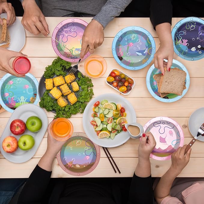 48 Pcs Ocean Cartoon Party Paper Plates Yellow Cartoon Party Supplies Sea Animal Theme Disposable Dinner Plates Under the Sea Dinnerware for Summer Birthday Baby Shower Decoration