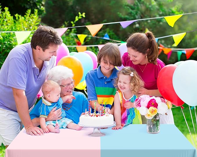 Peryiter 6 Pcs Plastic Tablecloths Party Supplies Disposable Tablecloth Waterproof for Boy or Girl Baby Shower Birthday Party Decorations, 54 x 108 Inches (Gender Reveal)