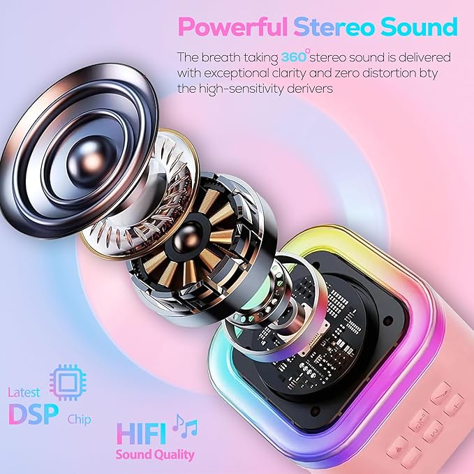 Mini Karaoke Machine KTV Machine for Kids Mini Karaoke Machine with 2 Wireless Microphones,Karaoke Machine for Kids High Sound Quality Kids Karaoke Machine with Easy Connectivity (Pink - 2 Mics)