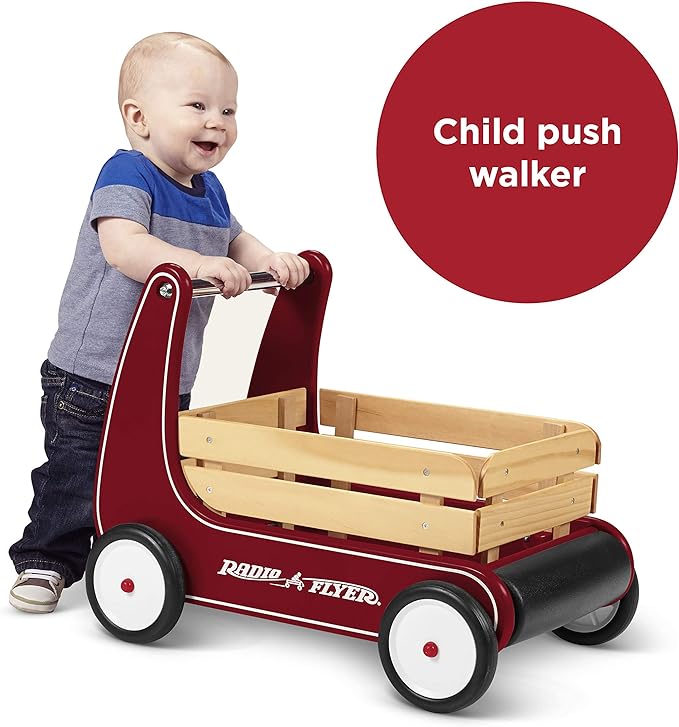 Radio Flyer Classic Walker Wagon, Red, for Kids 1-4 Years Old, Resistance Clickers to Control Speed, Baby Push Walker with Furniture Bumper, for Indoor Play