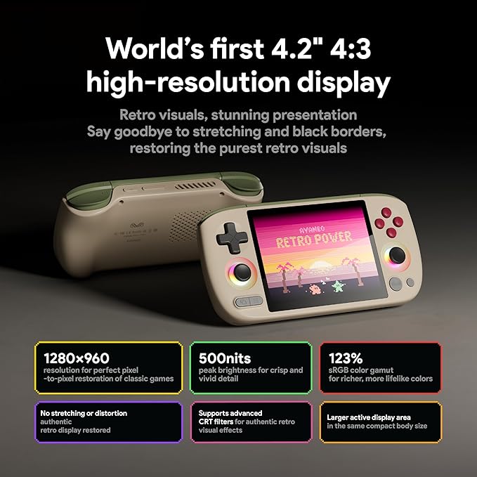 AYANEO Pocket AIR Mini Android Handheld Game Console - 4.2" HD 4:3 Retro Gaming Screen, MTK G99 Octa-Core, Hall Effect Joystick & Triggers, Portable Gaming Device (Retro White, 3G+64G)