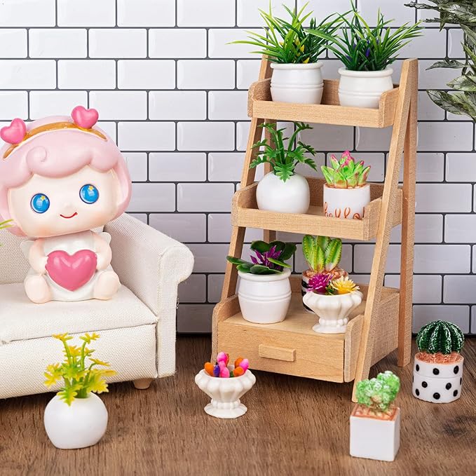 26Pcs Miniature Potted Plants, Mini Artificial Plants, 1:12 Scale Doll House Accessories, Suitable for Dollhouse Decoration, Christmas Birthday Present, DIY Handicrafts