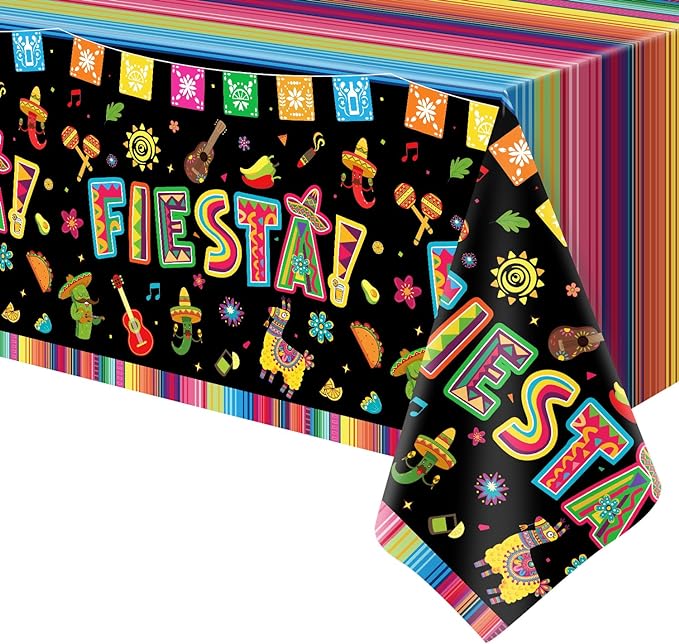 4 Pack Cinco De Mayo Printed Fiesta Mexican Table Cover Fiesta Party Tablecloth Taco Night Table Cloth Mexican Themed Tablecloth Mexico Party Supplies 86 x 51 in (220 x 130cm)