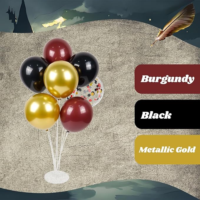60pcs 12inch Black Burgundy and Gold Balloons, with Gold Red Black Confetti Balloons for Maroon Themed Birthday Baby Shower Graduation Party Decorations