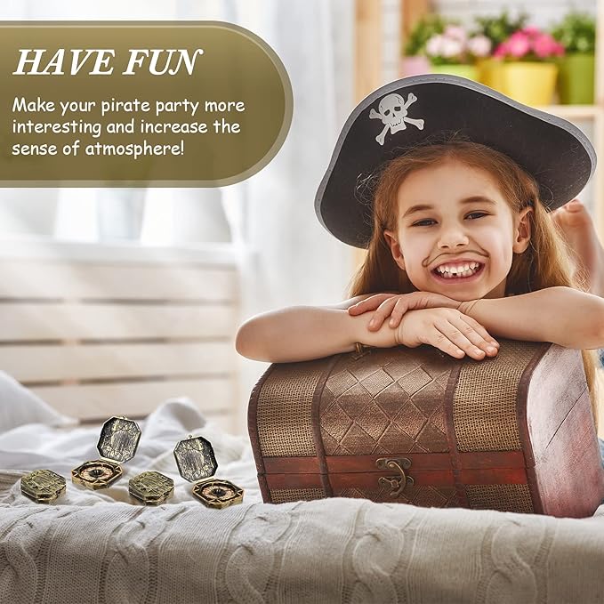 12 Pieces Pirate Party Favor Supplies, Plastic Compass for Kids Antique Captain Toy, Mini Compass Theme Party Decoration for Halloween Birthday, Cosplay Costume (Bronze)